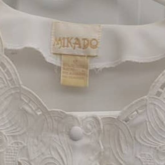 Vintage Mikado Blouse Cutouts Button Front White Cottage Fairy - Picture 6 of 6